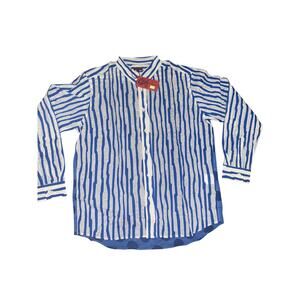 CLOT Men’s Blue & White Crumpled Pinstripe Polka Dot Button Down L NWT